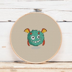 Cute monster cross stitch pattern Funny little green monster Counted cross stitch pattern Halloween baby room decor Instant download PDF