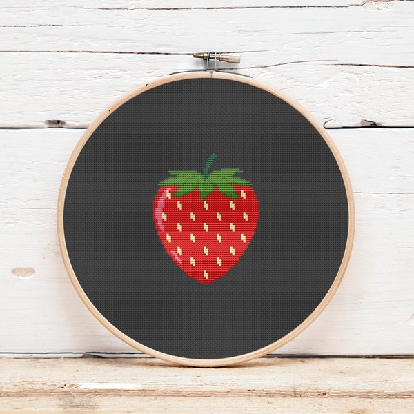 Strawberry cross stitch pattern Cute simple cross stitch berry Counted cross stitch for beginner Digital format PDF