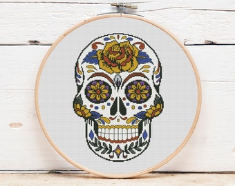 Patrón de punto de cruz de calavera de azúcar: Día de los Muertos (Patrón PDF)