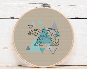 Polar Bear cross stitch pattern Simple cross stitch animal For beginners Counted cross stitch Geometric design Wild animal Digital file PDF