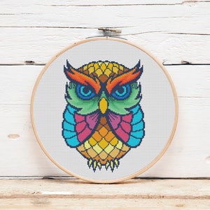 Owl cross stitch pattern Colorful bird cross stitch Cute cross stitch Digital file PDF