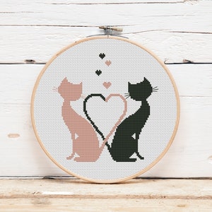Cats cross stitch pattern Cute cats cross stitch Animal embroidery Simple cross stitch Pet parent gift Digital format PDF
