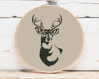 Deer Cross Stitch Pattern: Simple Monochrome Animal Design (PDF)
