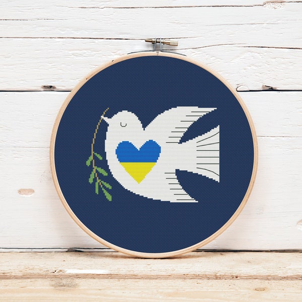 Dove of peace cross stitch pattern Heart cross stitch White bird Simple patriotic cross stitch Ukrainian pattern Digital file PDF