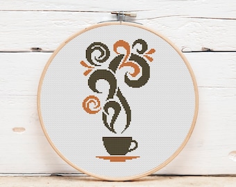 Coffee Cup Cross Stitch Pattern: Hygge Kitchen Decor (PDF)
