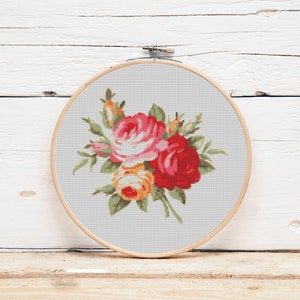 Roses cross stitch pattern Flowers Bouquet embroidery Cute flowers cross stitch Digital file pdf