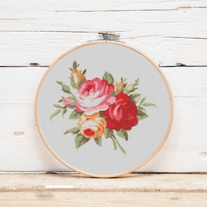 Roses Bouquet Cross Stitch Pattern: Floral Embroidery (Digital file pdf)