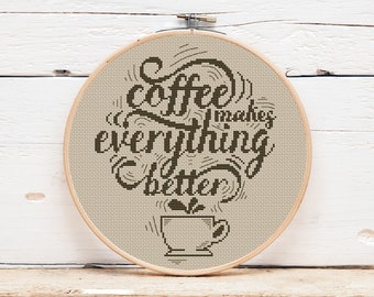 Coffee Cup Cross Stitch Pattern: Beginner Home Decor (PDF)