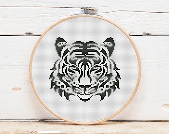 Tiger cross stitch pattern One color cross stitch Wild cat Cute cross stitch Digital format PDF Modern cross stitch Counted cross stitch