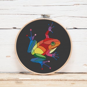 Frog cross stitch pattern Colorful animal Cute cross stitch Nursery decor Pet lovers gift Digital file pdf