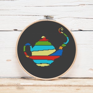 Teapot cross stitch pattern Colorful kitchen decor Cross stitch teapot Simple cute cross stitch Stained glass Digital file pdf