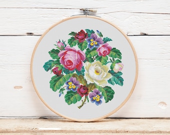 Vintage Roses Cross Stitch Pattern: Floral Embroidery (PDF)
