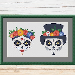 Dia de los Muertos, crâne en sucre, motif point de croix Jour des morts, décoration d'Halloween, crâne mexicain, mariage, point de croix, format numérique PDF