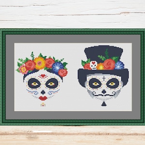 Dia de los Muertos Sugar Skull cross stitch pattern Day of the Dead Halloween decor Mexican skull Wedding cross stitch Digital format PDF