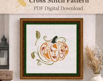 Pumpkin Cross Stitch Pattern: Autumn Halloween Decor (Digital file pdf)