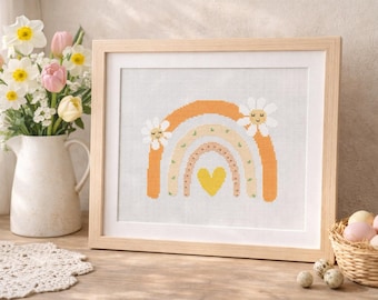 Regenboog kruissteekpatroon: bloemen regenboog kinderkamerdecoratie (digitaal pdf-bestand)