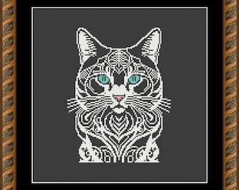 Cat cross stitch pattern Animal cross stitch design for beginners Cat silhouette Simple cross stitch Digital format PDF