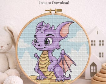 Kruissteekpatroon babydraak, decoratie kinderkamer (pdf-patroon)