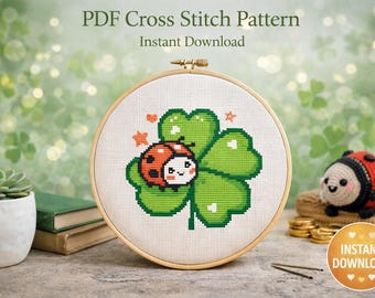 Kruissteekpatroon klaver en lieveheersbeestje: St. Patrick's Day-ontwerp (pdf-patroon)