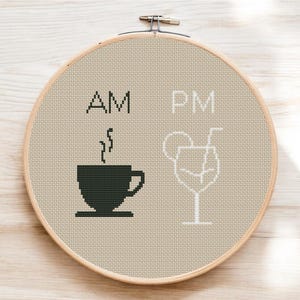 Coffee & Wine Cross Stitch Pattern: AM PM Kitchen Decor (Digital PDF)
