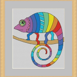 Rainbow Chameleon Cross Stitch Pattern: Colorful Reptile (Digital file pdf)