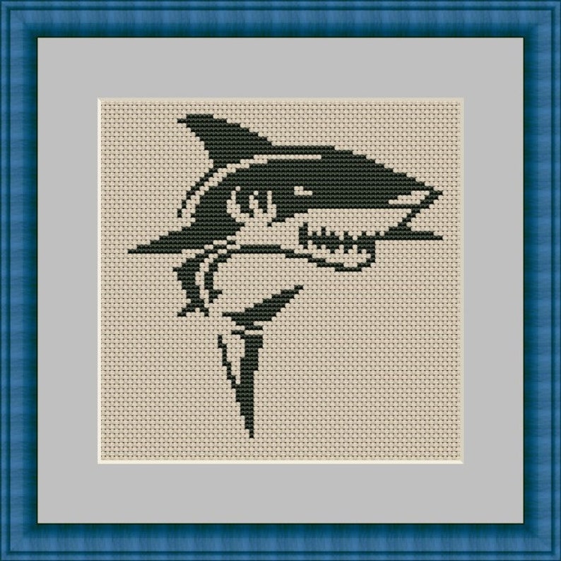 Shark cross stitch pattern Pet Parent Gift Monochrome fish | Etsy