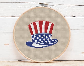 Uncle Sam's Hat kruissteekpatroon, 250e verjaardag Verenigde Staten 1776-2026, patriottisch Amerikaans borduurwerk, vlag van de VS, beginnersvriendelijk