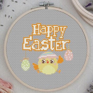 Happy Easter cross stitch pattern Cute cross stitch Easter decor Simple cross stitch chart Instant download pdf