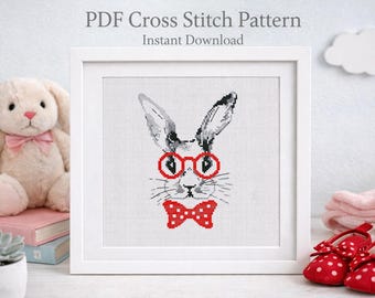 Easter Bunny Cross Stitch Pattern: Modern Hipster Rabbit (PDF Pattern)