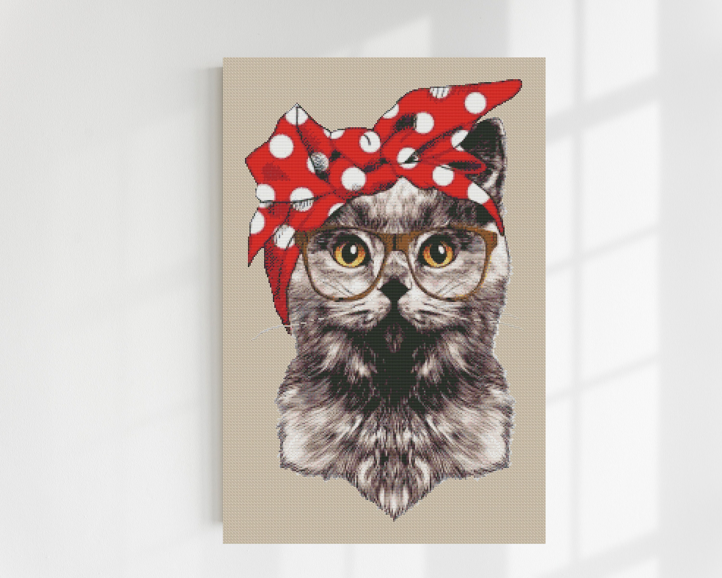 Pin up Cat Cross Stitch Pattern: Animal in Glasses (digital File Pdf ...