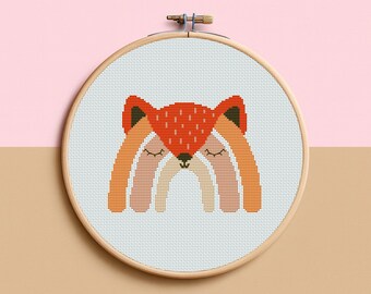 Fox Rainbow-kruissteekpatroon: kinderkamerdecoratie (digitaal pdf-bestand)