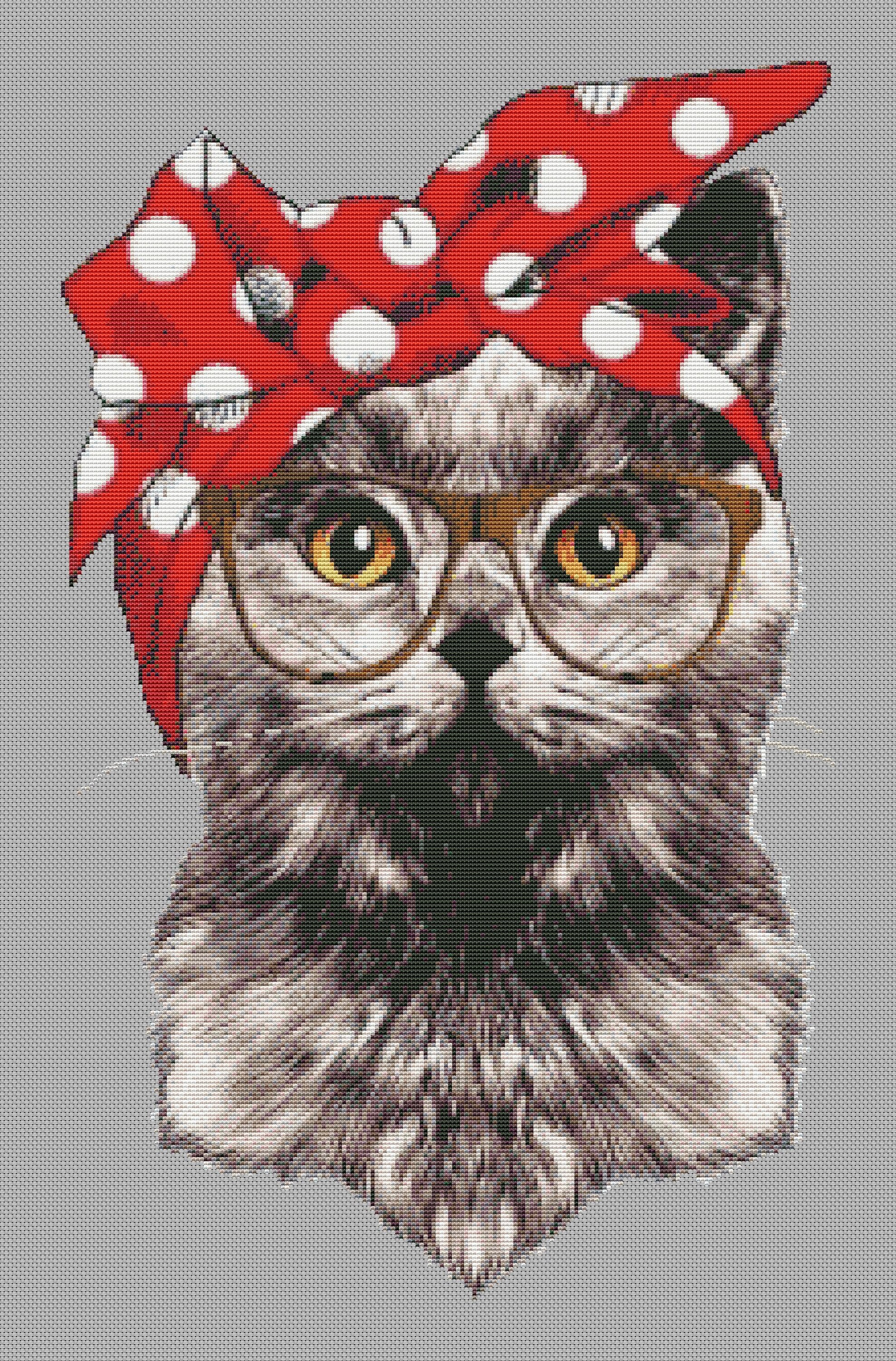 Pin up Cat Cross Stitch Pattern: Animal in Glasses (digital File Pdf ...