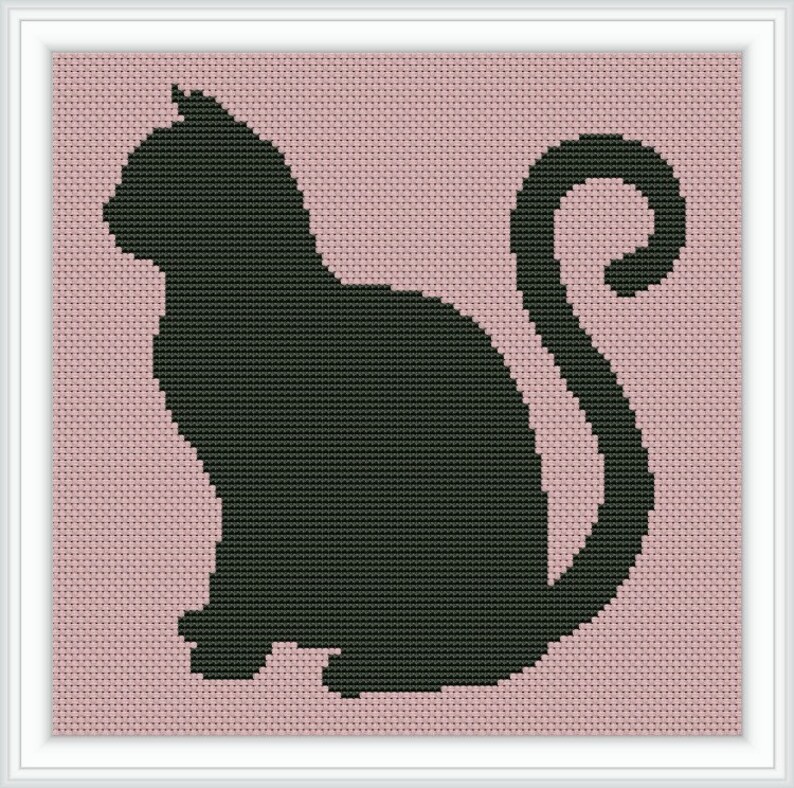Black Cat Cross Stitch Pattern Monochrome Pet Parent Gift Etsy