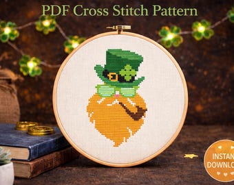 St. Patrick's Day Kobold Kreuzstichmuster: Irisches Ornament PDF Muster