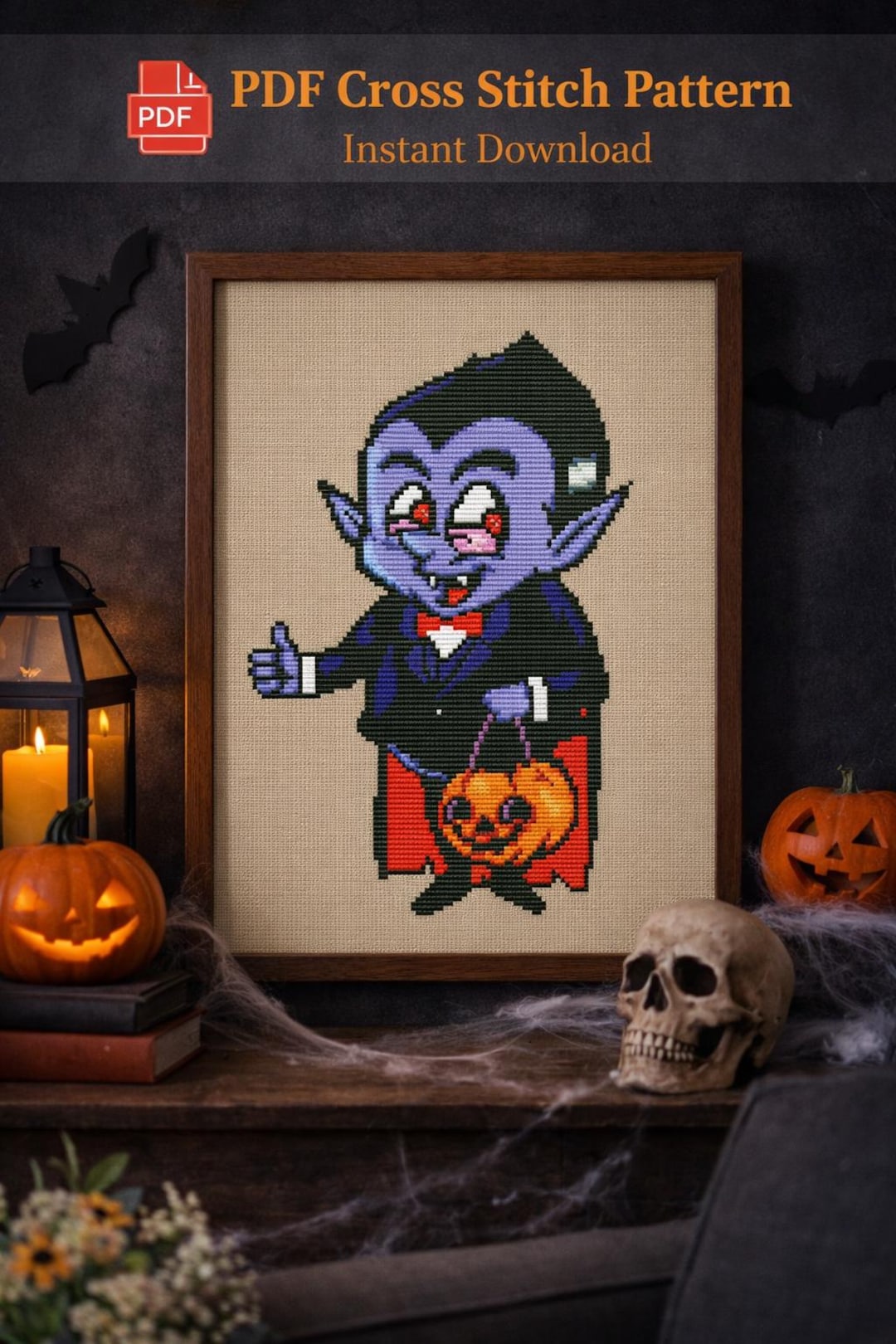 Vampire Weekend Croakerman Pattern Creepy Vampire Cross Stitch Pattern: Halloween Decor (PDF Digital File ...
