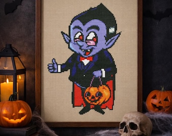 Creepy Vampire Cross Stitch Pattern: Halloween Decor (PDF Digital File)