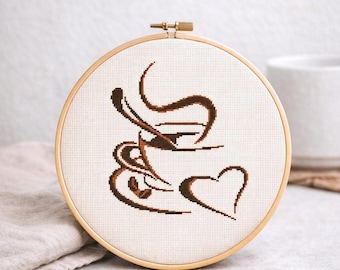 Coffee Cup Cross Stitch Pattern: Hygge Kitchen Decor (Digital PDF)