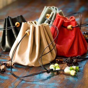 Leather Medicine Pouch with Chakra Crystals - Sacred Shaman Drawstring Bag
