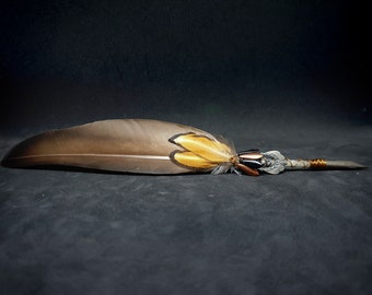 Feather Quill Pluma de inmersión de punta de metal de caligrafía de estilo vintage - Plumas de pavo real y moscovia