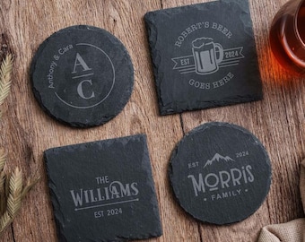 Engraved Slate Drink Coasters, Personalized Wedding Gift