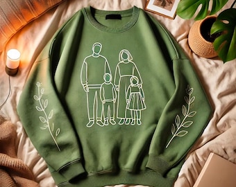 Custom Embroidered Family Portrait Sweatshirt | Personalized Outline Sketch