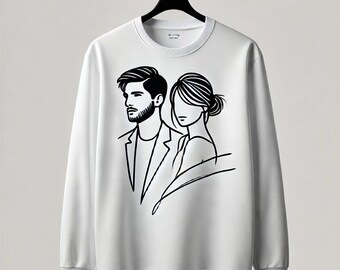 Custom Embroidery Portrait Shirt | Personalized Couple Outline Tee