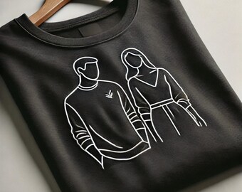 Embroidered Couple Photo Shirt | Custom Portrait Matching Anniversary Tee