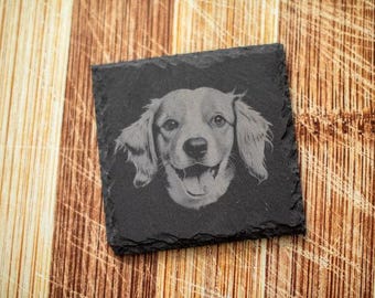 Custom Photo Slate Coaster – Personalized Pet & Family Keepsake