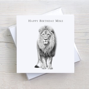 Carte personnalisée de croquis de lion, carte d'anniversaire de lion pour lui, pour elle