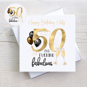 Carte d'anniversaire personnalisée, 30, 40, 50, 60, 70, 80 et putain de fabuleux, carte d'anniversaire pour elle, carte d'anniversaire grossier jureur avec option badge