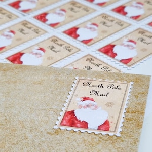30 Christmas Santa Stamp Stickers, North Pole Mail, Santa Mail, Christmas Letter Stamps