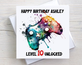 Personalised Birthday Card for Gamer, Level Up Card, Age Card