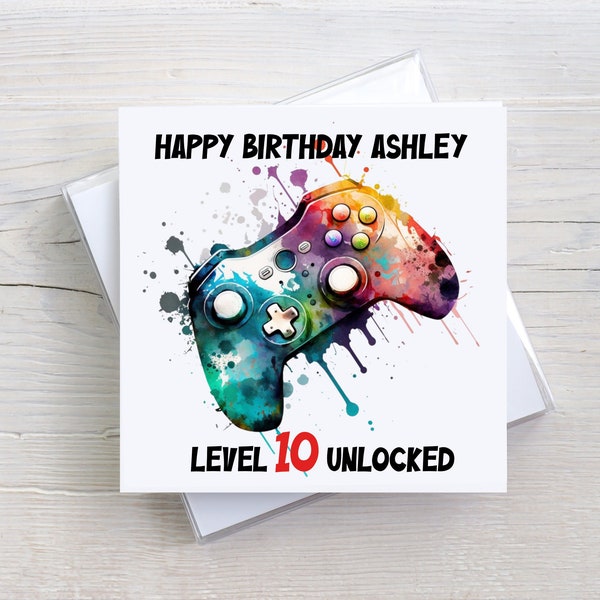 Personalised Birthday Card for Gamer, Level Up Card, Age Card