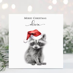 Personalised Sketchy Raccoon Cub Christmas Card, Raccoon Christmas Card, For Her, Raccoon lovers